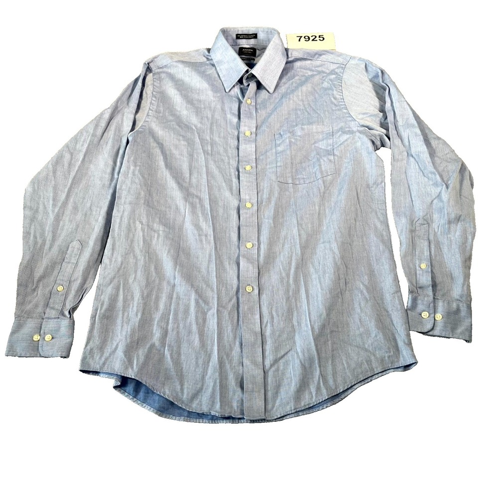 Arrow Dress Shirt Mens 15-15.5 Blue Classic Fit Wrinkle Free‎ Formal Business